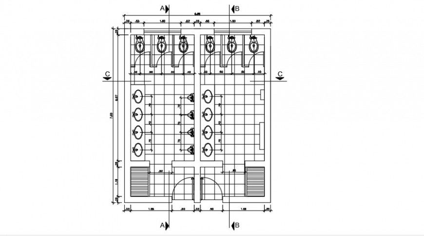 Public toilet layout plan with interior drawing details dwg file