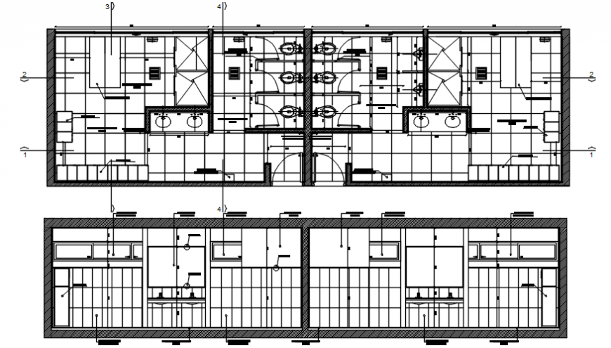 Public toilet main section, plan and installation drawing details dwg file