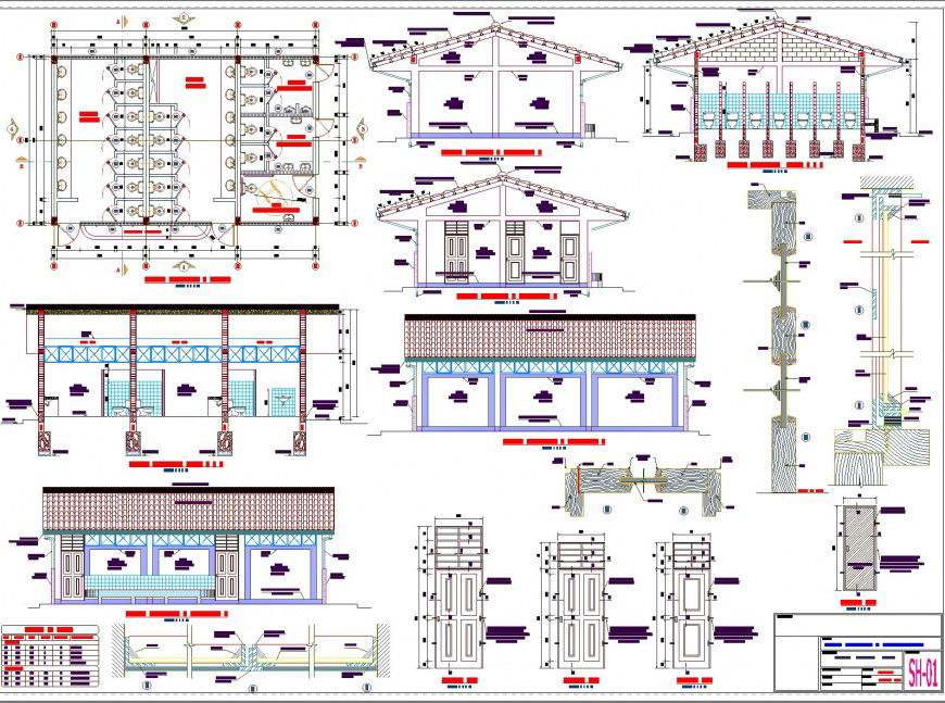 Public toilet plan, elevation and section detail dwg file