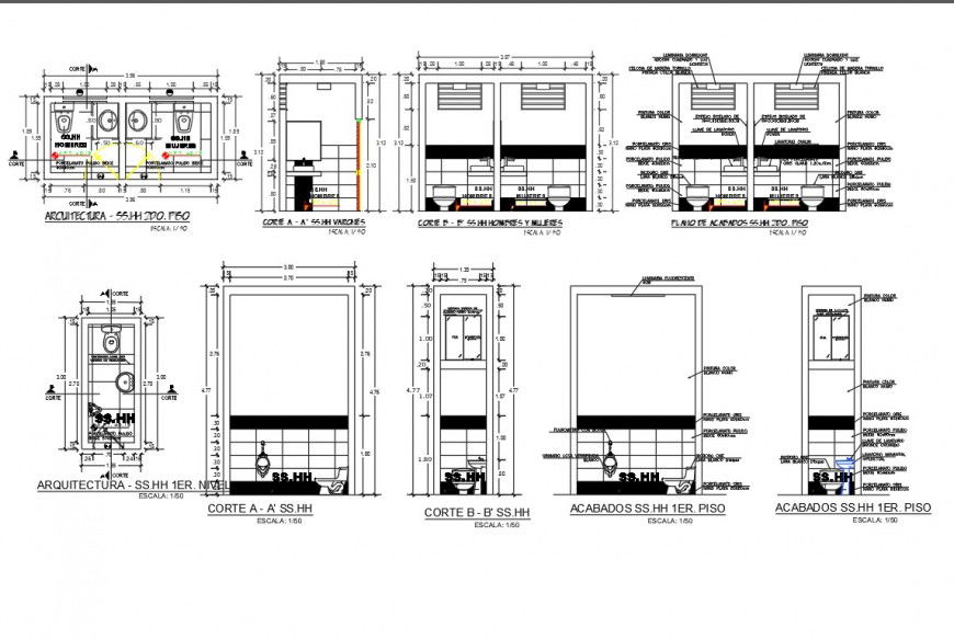 Public toilet plan and section detail dwg file
