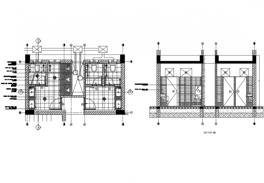 Public toilet section and plan cad drawing details dwg file