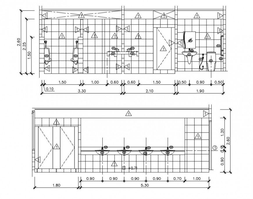 Public toilet section plan and elevation design cad file