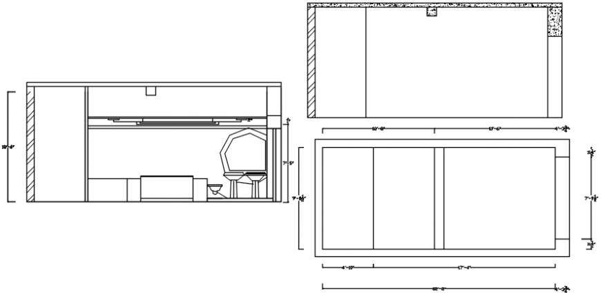Public toilet sections, plan and installation cad drawing details dwg file