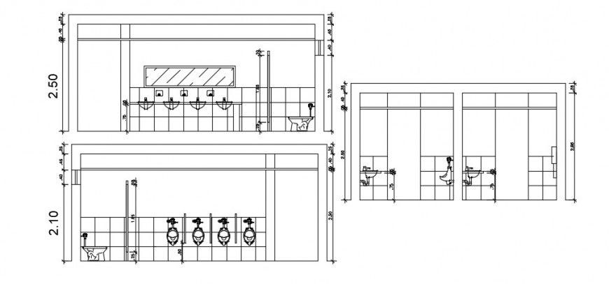 Public toilet three sided section with installation drawing details dwg file