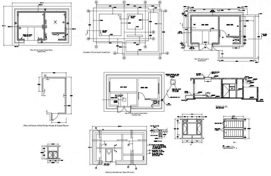 Pump house section, layout plan and auto-cad drawing details dwg file