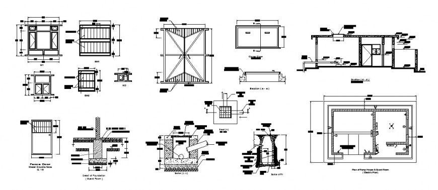 Pump house structure, section and auto-cad details dwg file