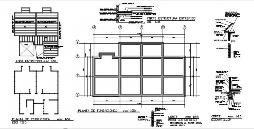 Pump room foundation plan, cover plan and structure details dwg file