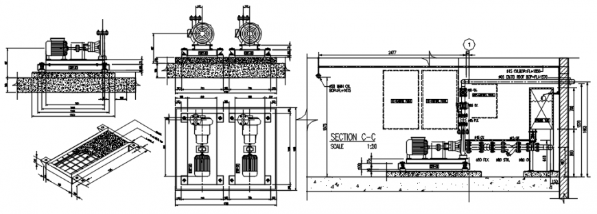 Pump room section, plumbing structure and water system details dwg file