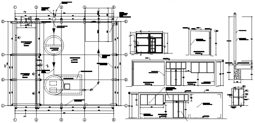 Pumping station section, plan and structure drawing details dwg file