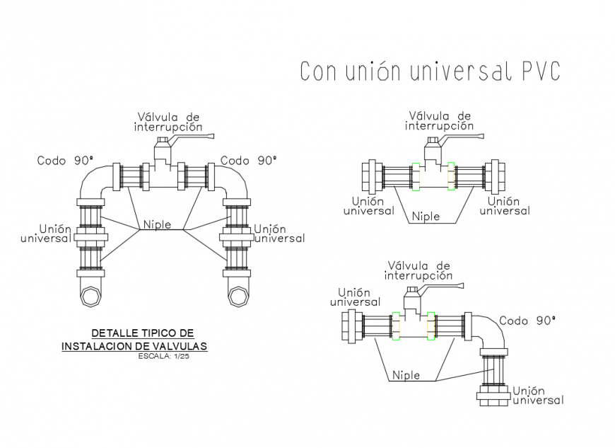 PVC pipe installation and plumbing construction details dwg file