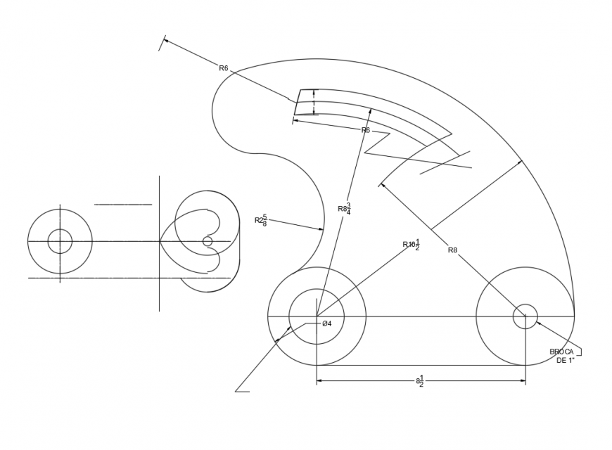 Quadrant for lathe with elliptical cam cad structure details dwg file