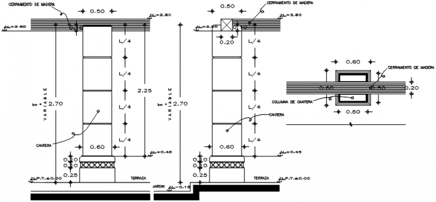 Quary column sections and constructive structure details dwg file