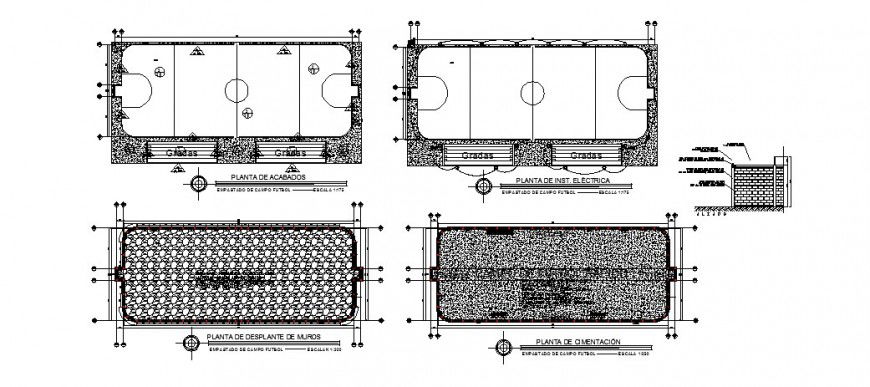 Quicker soccer field foundation, wall and structure details dwg file
