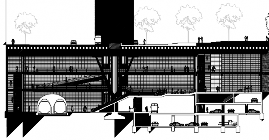 Rail and road station building main constructive section cad drawing details dwg file