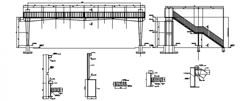 Railing and stair support structure view in auto cad file