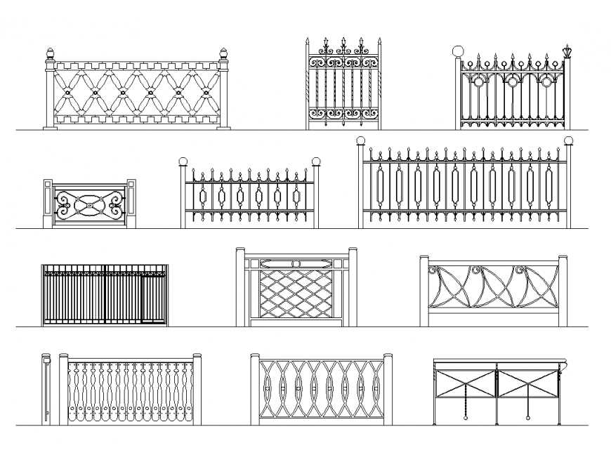 Railing detail elevation 2d view layout autocad file