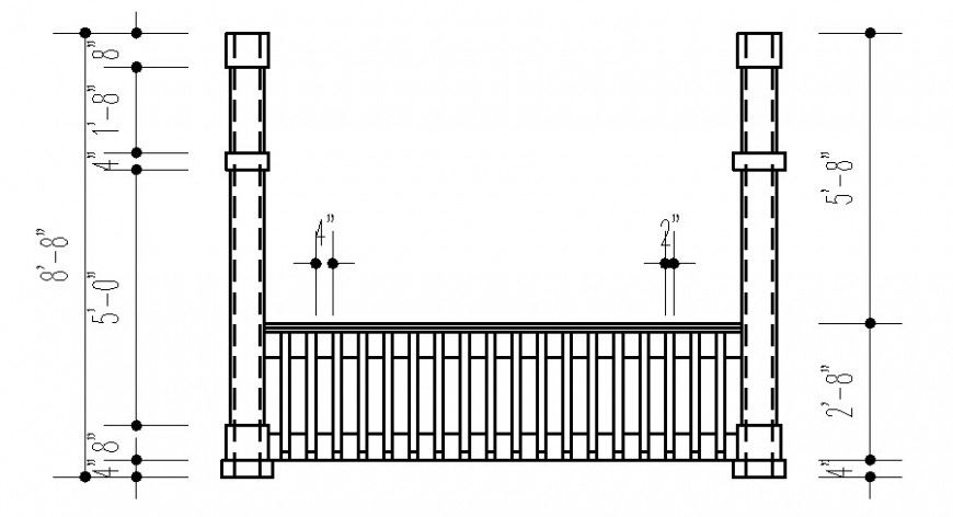 Railing drawing details 2d view elevation autocad software file