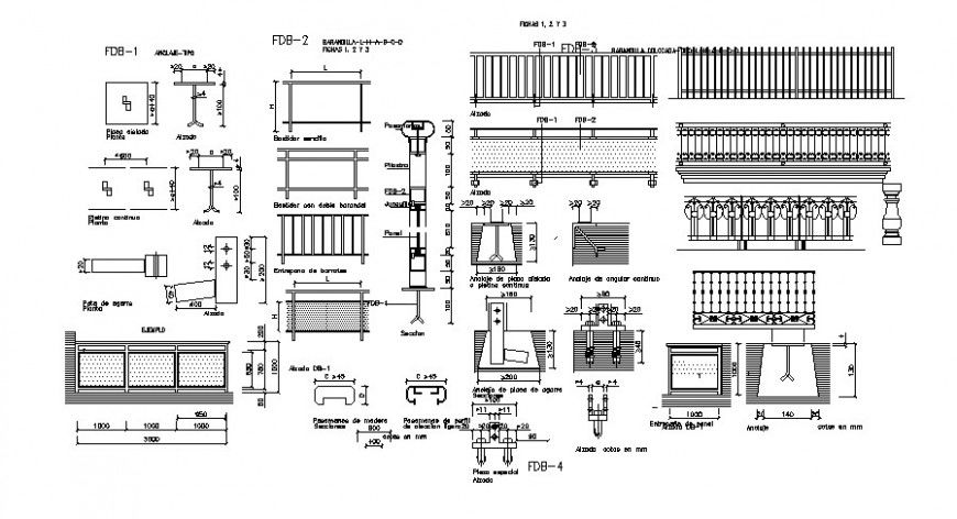 Railing drawings details elevation 2d view autocad file