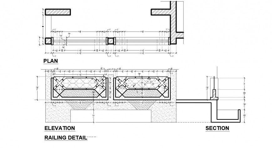 Railing elevation detail drawing in dwg AutoCAD file.