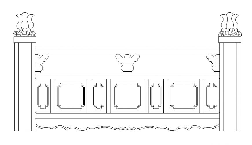 Railing front elevation cad block details dwg file