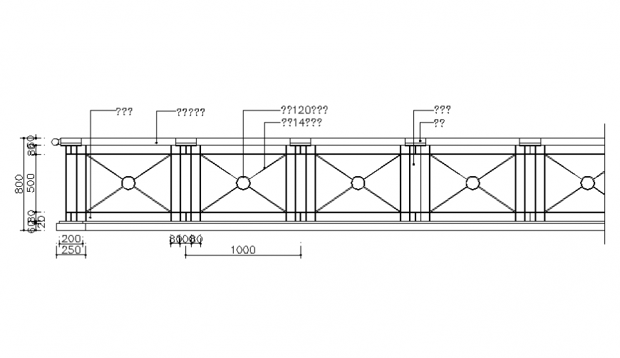 Railing front section cad drawing details dwg file