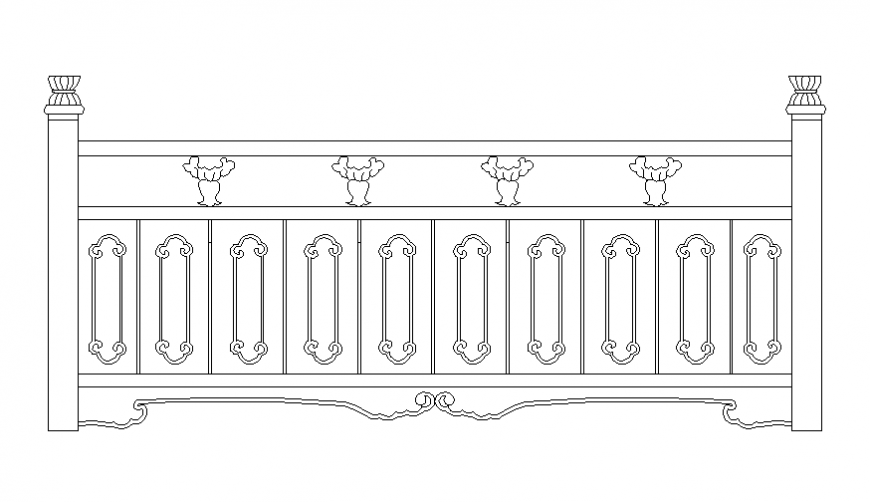 Railing front view elevation cad block details dwg file