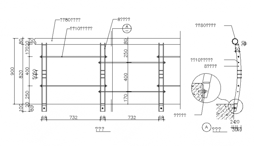 Railing section and plan cad drawing details dwg file