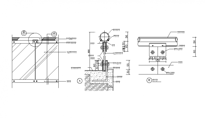 Railing sections and plan drawing details dwg file