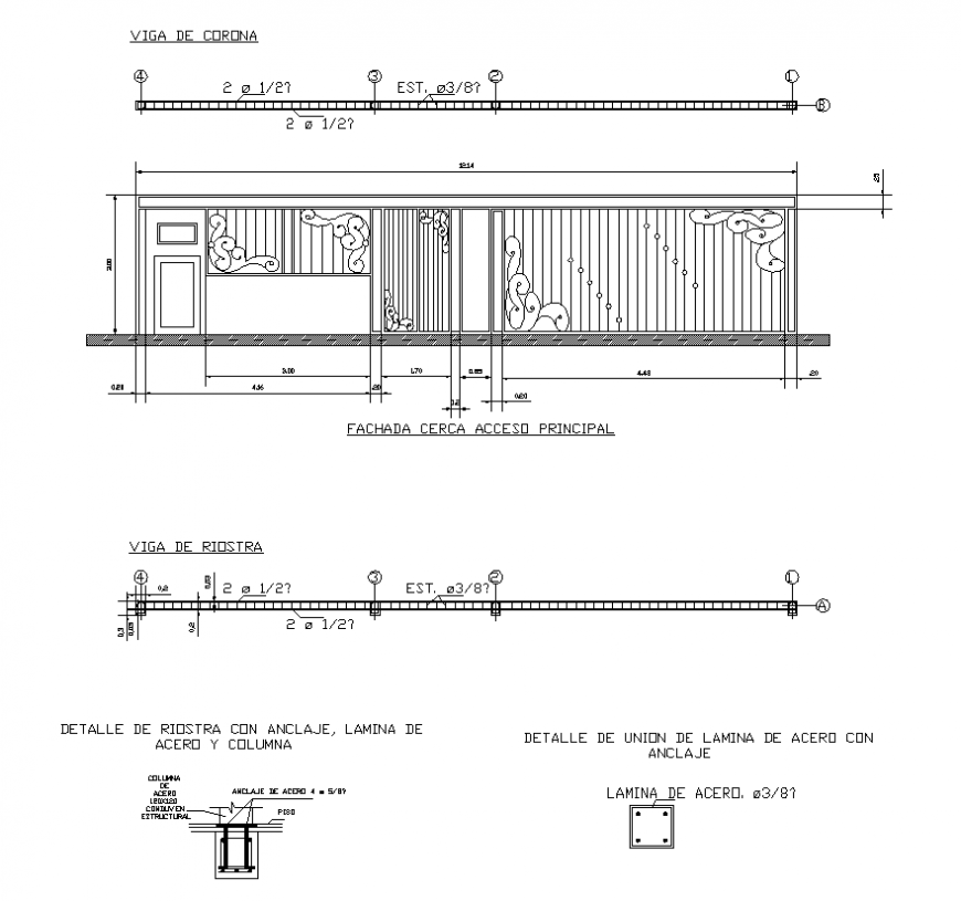 Railing structure design detail 2d view layout elevation autocad file