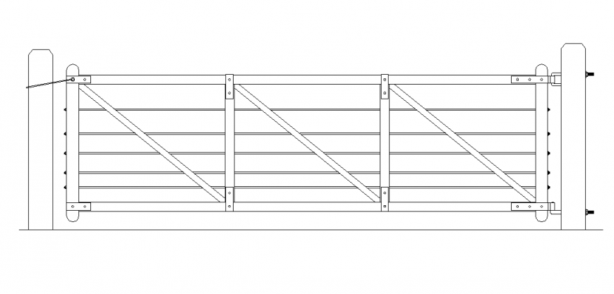 Railing structure detail 2d view layout dwg file
