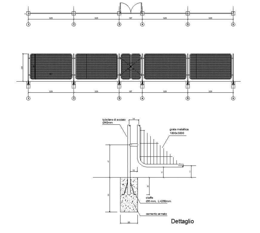 Railing structure detail elevation and plan 2d view dwg file