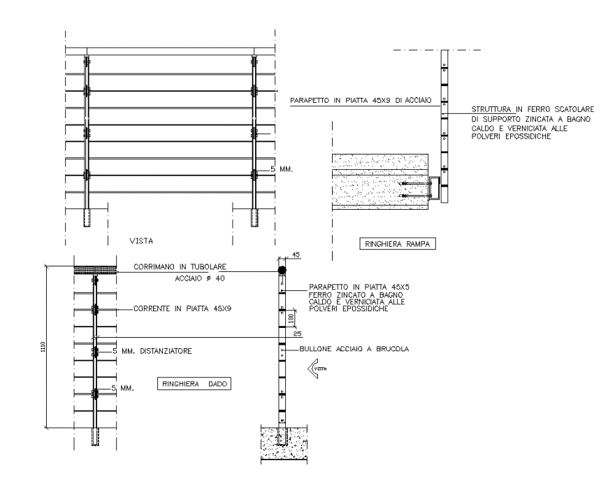 Railway rail structural detail elevation 2d view layout autocad file