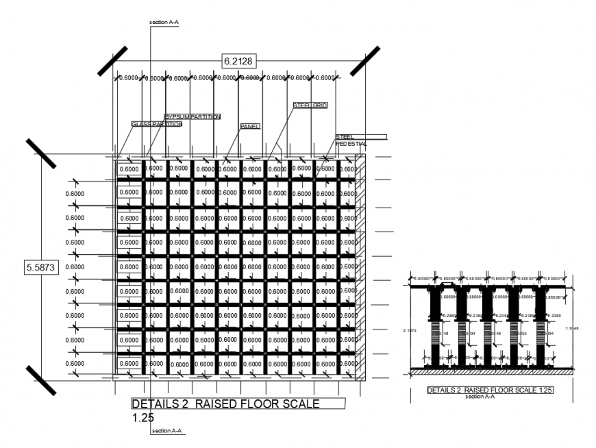 Raised floor scale steel structure cad drawing details dwg file
