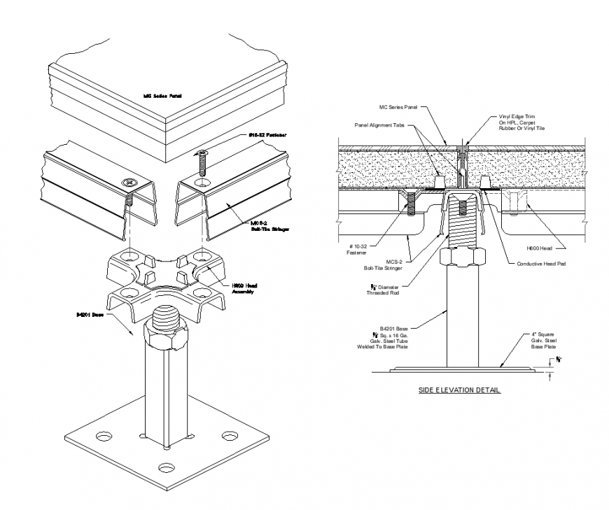 Raised floor system detail of pedestal detail elevation layout file