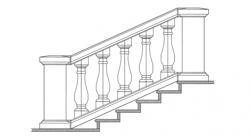 Raked balustrade side view elevation detail dwg file