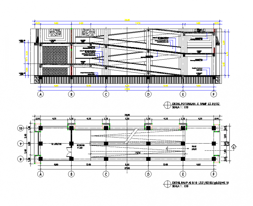 Ramp detail elevation 2d view layout CAD structure autocad file