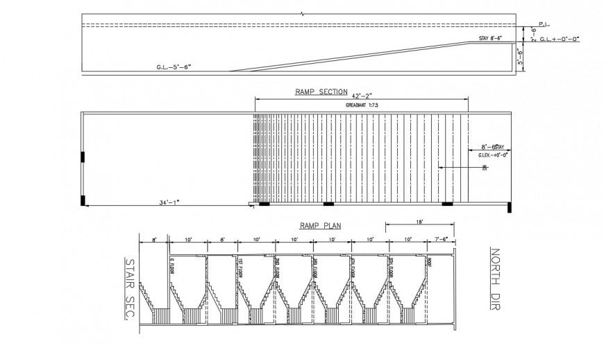 Ramp section of autocad file of 2d drawing