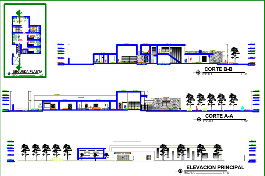 Raw house elevation and section detail drawing in dwg file.