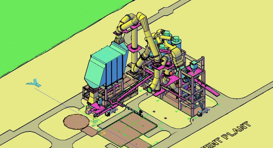Raw mill and electrostatic Precipitation 3d processing plant drawing details dwg file