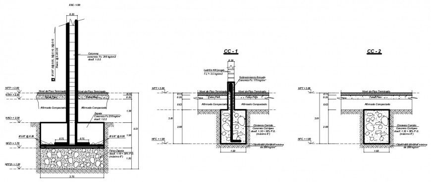 RCC Column and footing structure drawings dwg file