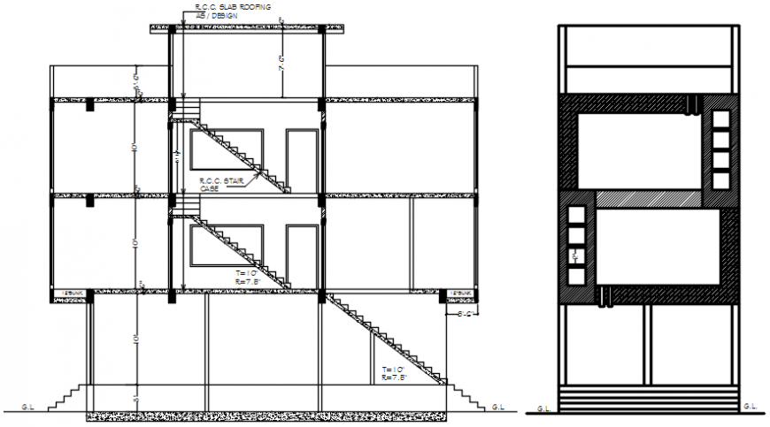 RCC slab with concrete area in elevation of building in AutoCAD