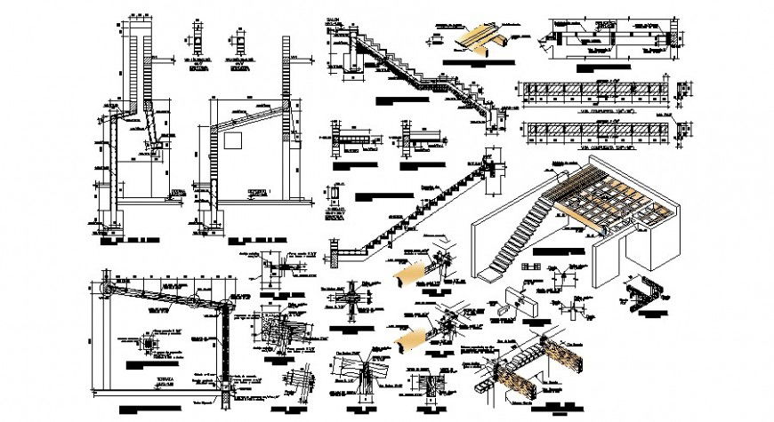 RCC staircase and slab details 2d view drawings in autocad