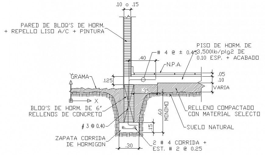 RCC structural detail of footing 2d view autocad file