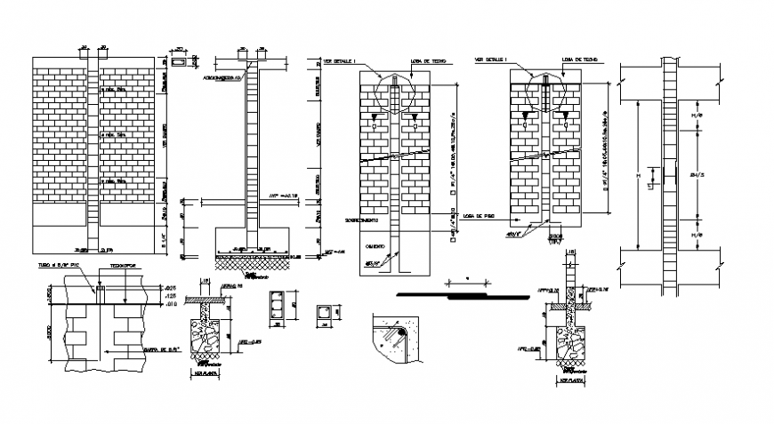 RCC structural units with brick masonry wall details in autocad