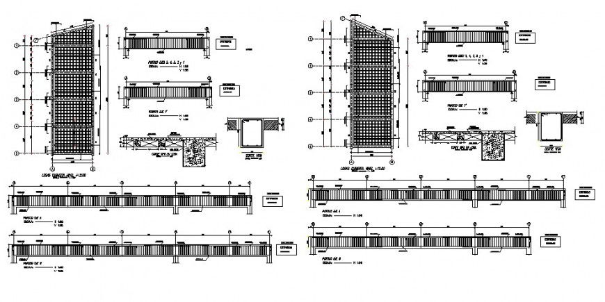 RCC structure of column and beam 2d view CAD construction unit autocad file