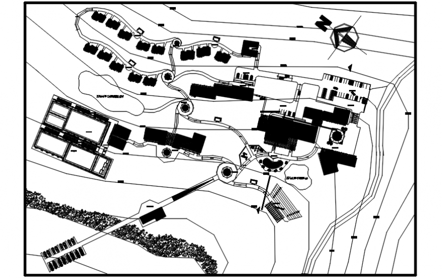 Re-creation park with adventure sports landscaping structure drawing details dwg file
