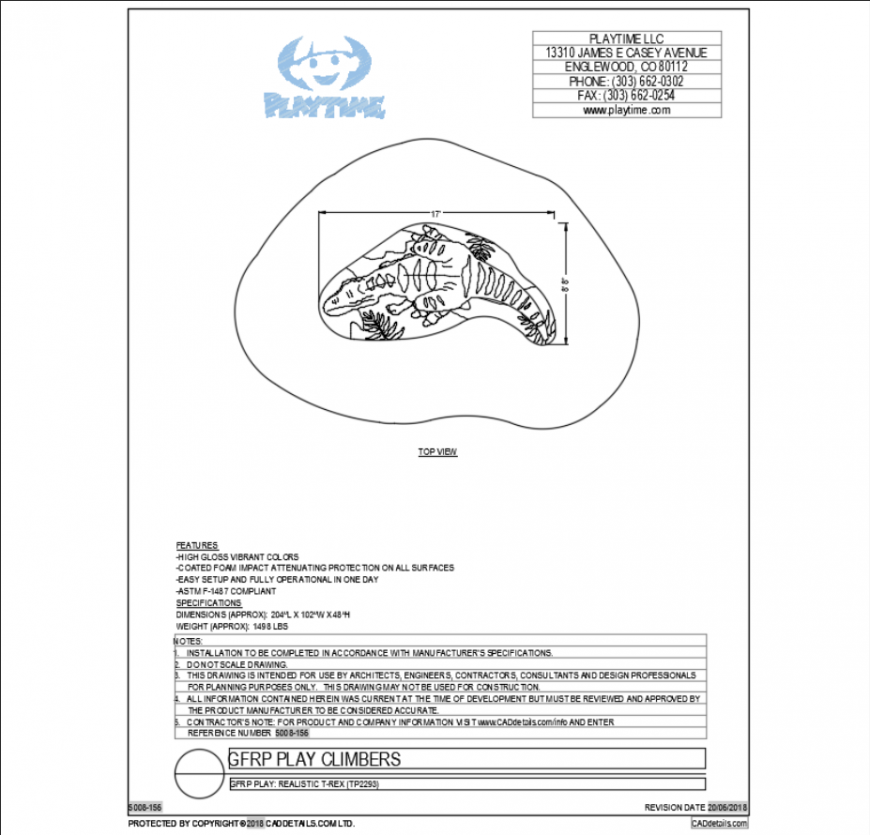 Realistic T-Rex animal cad block design top view dwg file