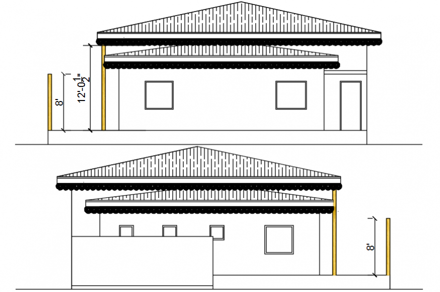 Rear and back side elevation drawing details of house dwg file