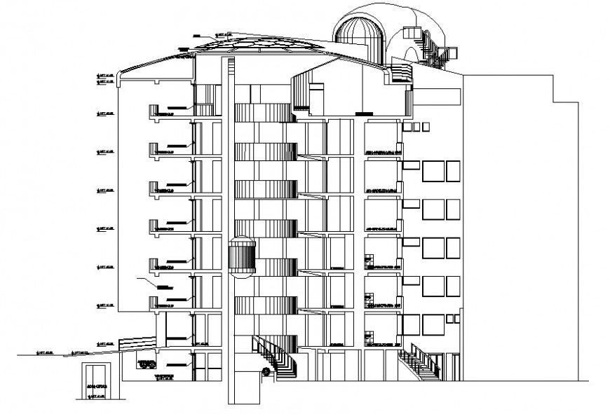 Rear view of hospital design with elevator in auto cad
