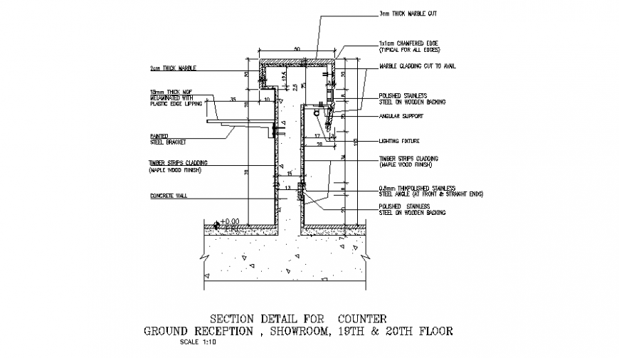 Reception counter section details cad structure details dwg file
